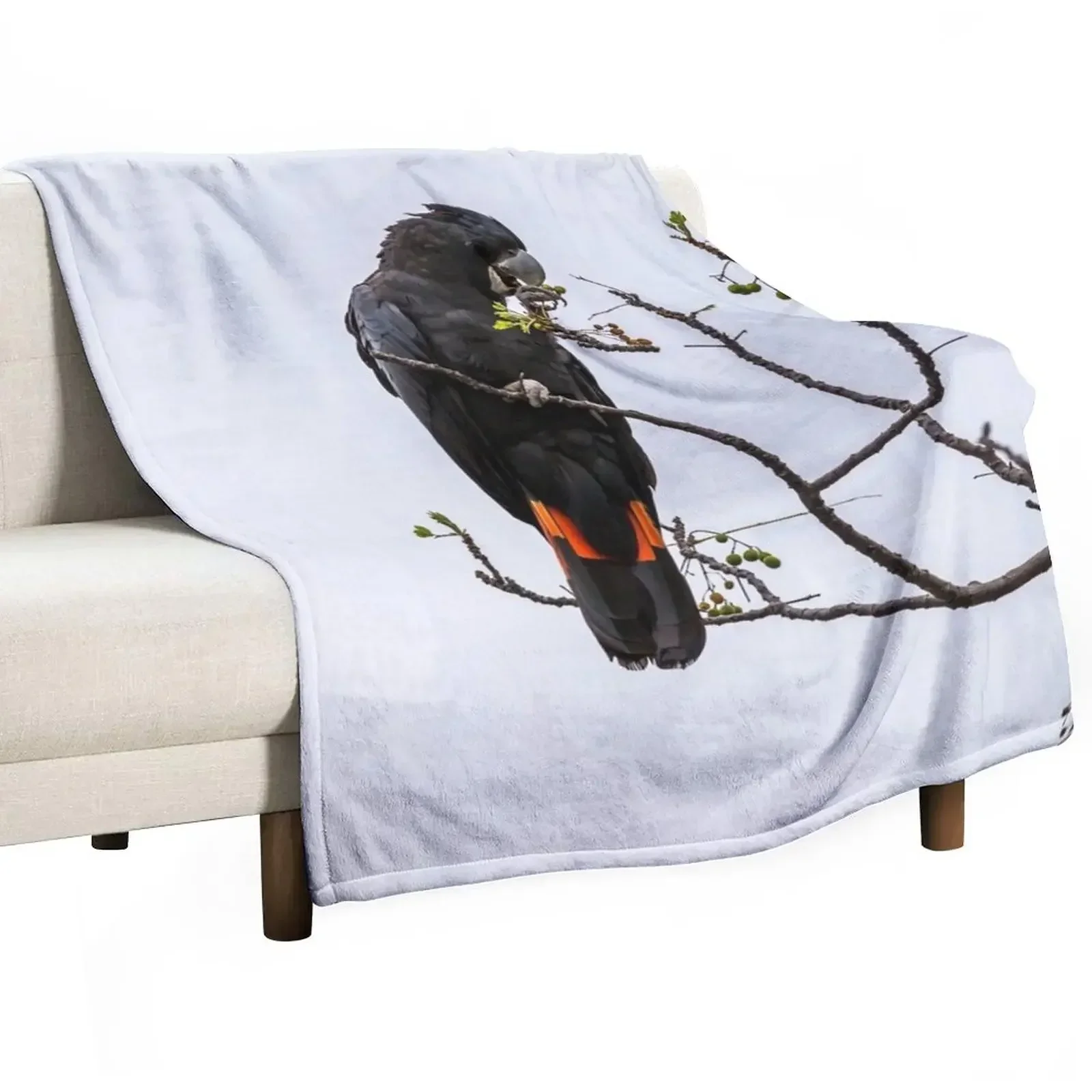 Animal Collection - Black Cockatoo Red Tail Throw Blanket Loose Soft Plush Plaid bed plaid sofa bed Blankets