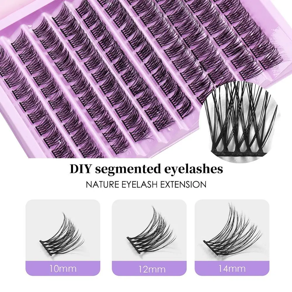 10 Rows Cluster Eyelash Set with Lash Bond and Brush Natural Cluster Lashes Hypoallergenic Quick-Drying Makeup Tool