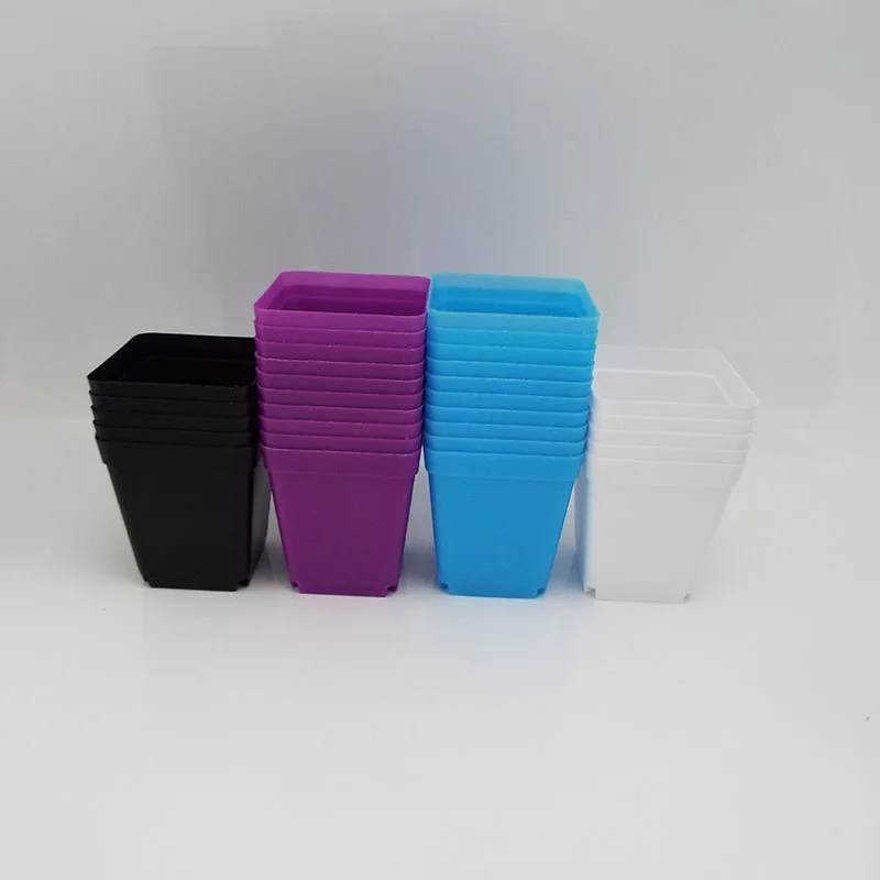 4 Colors Small Square Flower Pots Nursery Garden Desk Home Decor Trays Plastic Mini Pot Creative for Succulent Plants 8x7x5cm D1