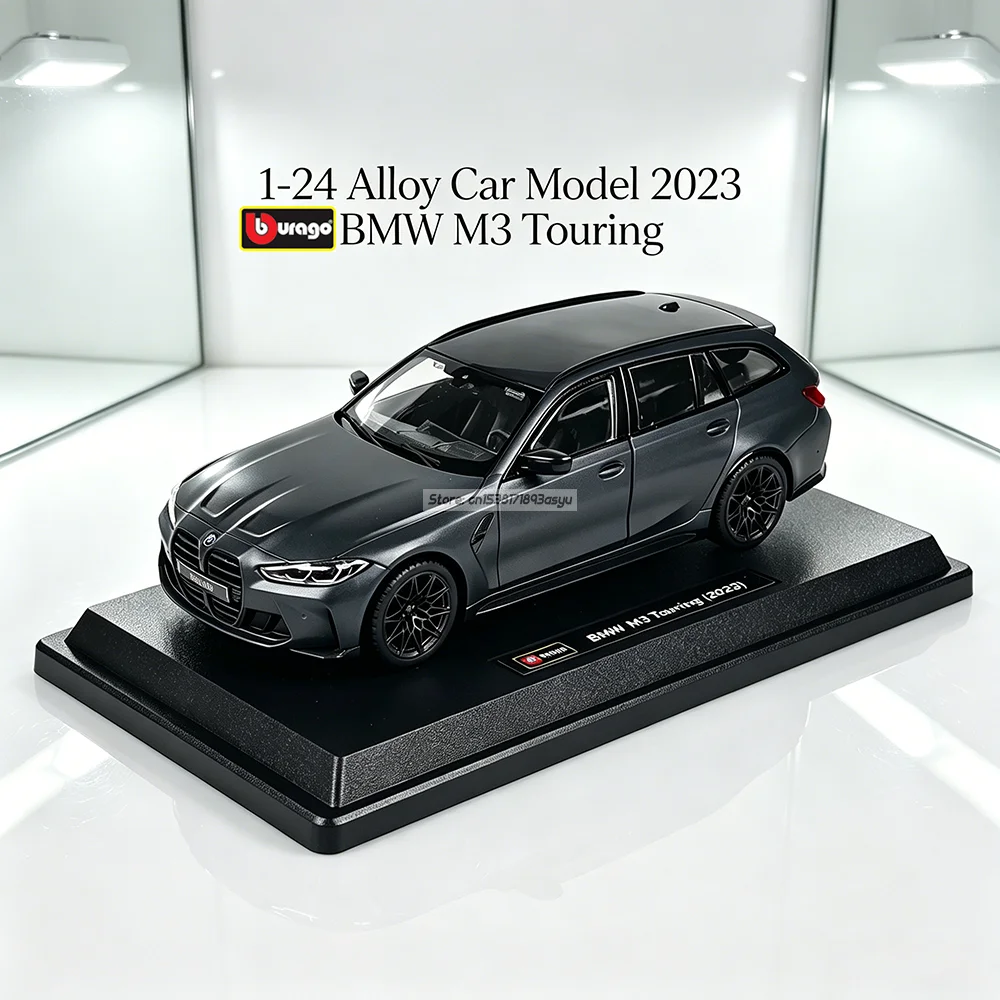 

Bburago 1:24 black and white 2023 BMW M3 Touring Die cast toy alloy car model 4 doors can be opened Comes with a black base