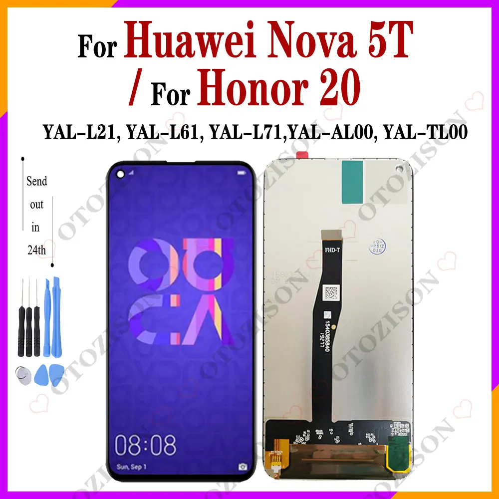 ЖК-дисплей 6,26 дюйма с рамкой для Huawei Nova 5T, телефон с сенсорной панелью, дигитайзер экрана в сборе, детали для Huawei Honor 20 LCD