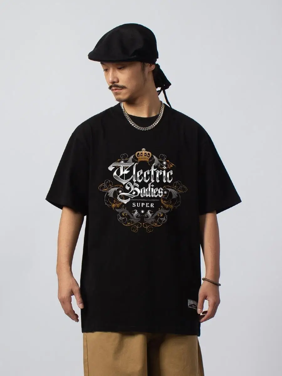 

The Same WE- FUNK_ Hip-hop Popping Print Short-sleeved Hip-hop Hiphop T-shirt Heavy Pure Cotton Small Neckline Men