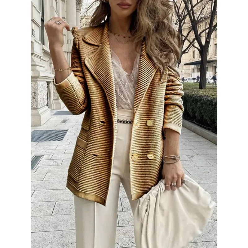 

Cardigan Coat Outwear Double-breasted Pockets Y2K Casual Suits Jackets Women Long Sleeve Solid Color Casual Blazer Jacket