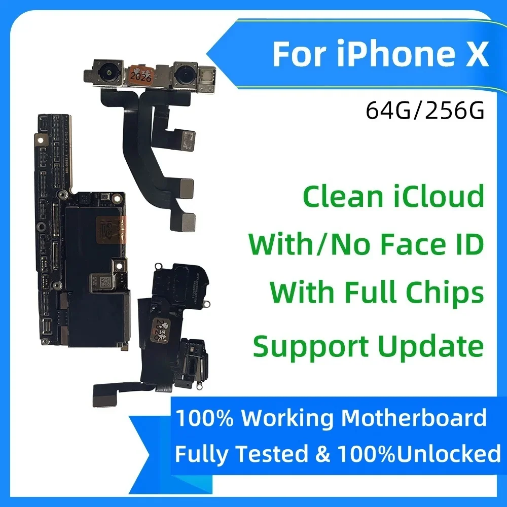 Fully Tested & 100% Working Unlocked Mainboard For iPhone X/XR/XS/XS Max, With Face ID Cleaned iCloud 64GB/256GB Motherboard