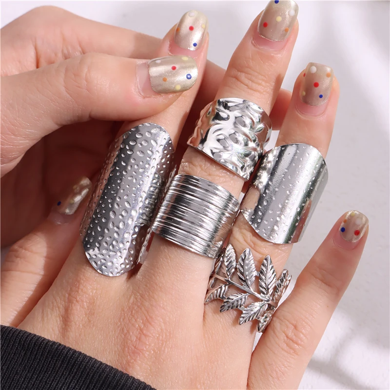 HUANZHI Silver Color Stainless Steel Geometric Irregular Wide Face Spotted Thick Chunky Rings for Women Waterproof Jewelry New