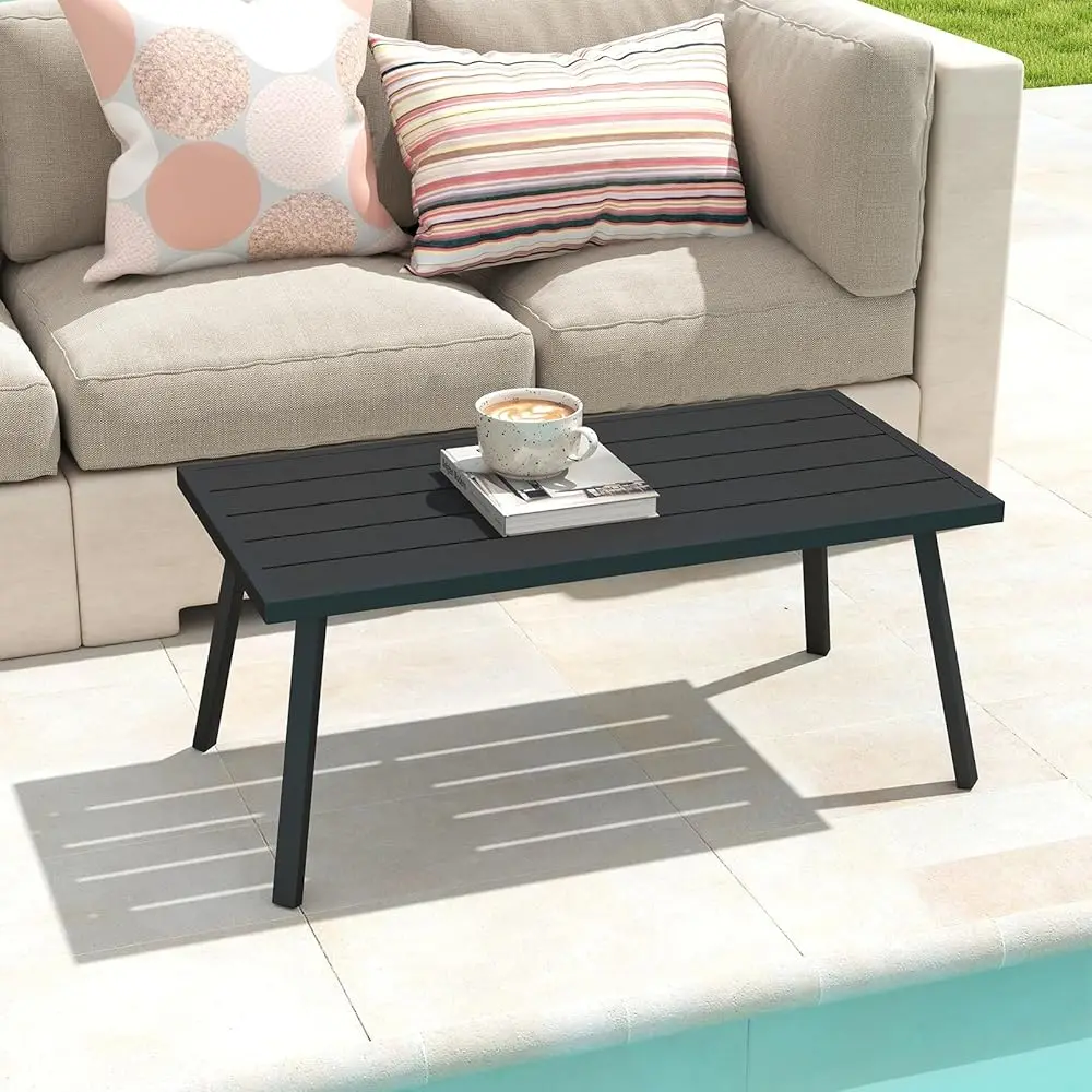 Small Rec Iron Outdoor Coffee Side End Table For Patio, Deck, Backyard, Garden, Poolside, Black