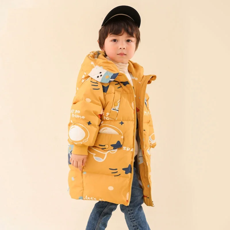 Winter Girls Boys Puffer Jackets Warmth Waterproof Child Long Down Coats Cartoon Kids Snow Outfits Baby Therme Parka 1-8 Years