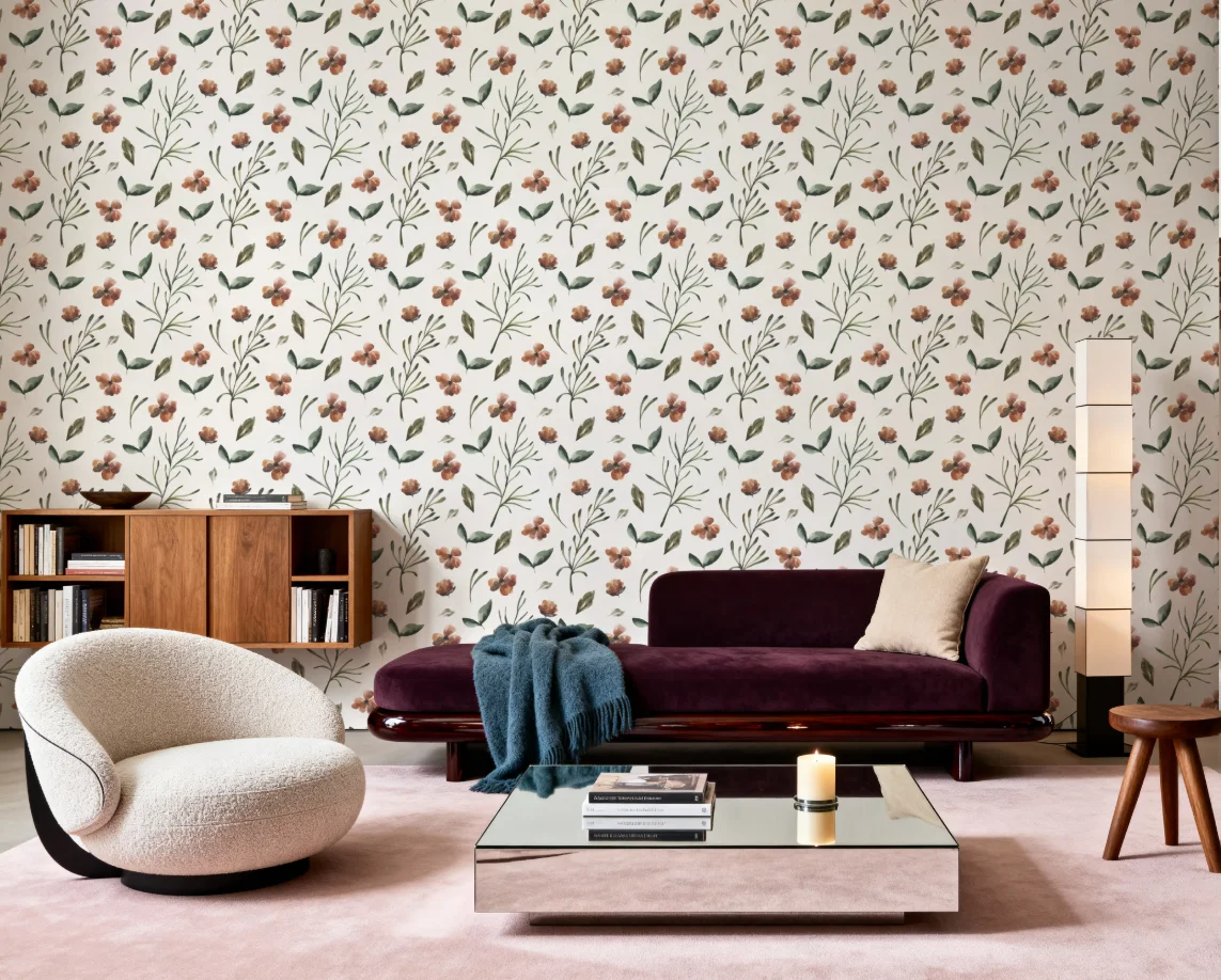 Customized wallpaper, hand-painted watercolor, leaf flower mural, full house covering, wall tiling, floral wall painting murals