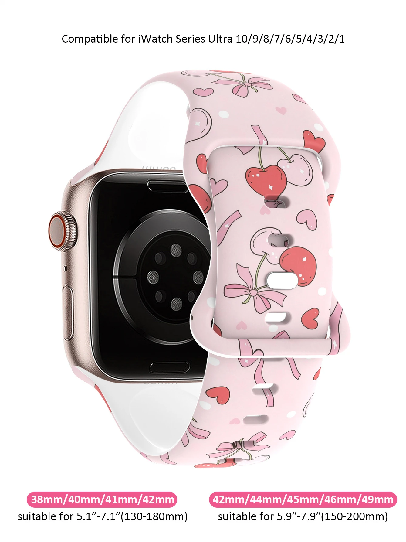 Cute watch band for Apple Watch40/41/42/44/45/46/49mm soft and stylish silicone strap for iWatch Series12 11 10 987 654 SE Ultra - view 2