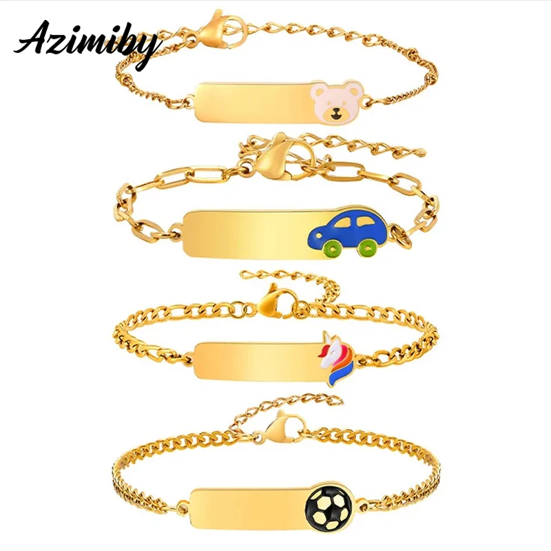 

Azimiby Engraved ID Name Personalized Bracelet For Boy Girl Colorful Car Pattern Figaro Chain Adjustable Bracelets Newborn Gift