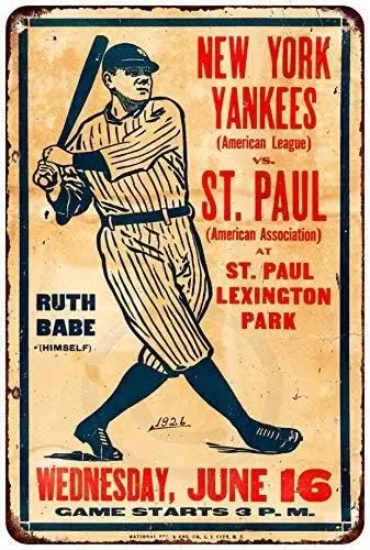 Placa de Metal Personalizada Reprodução Kraze 1926 Babe Ruth vs. St. Paul