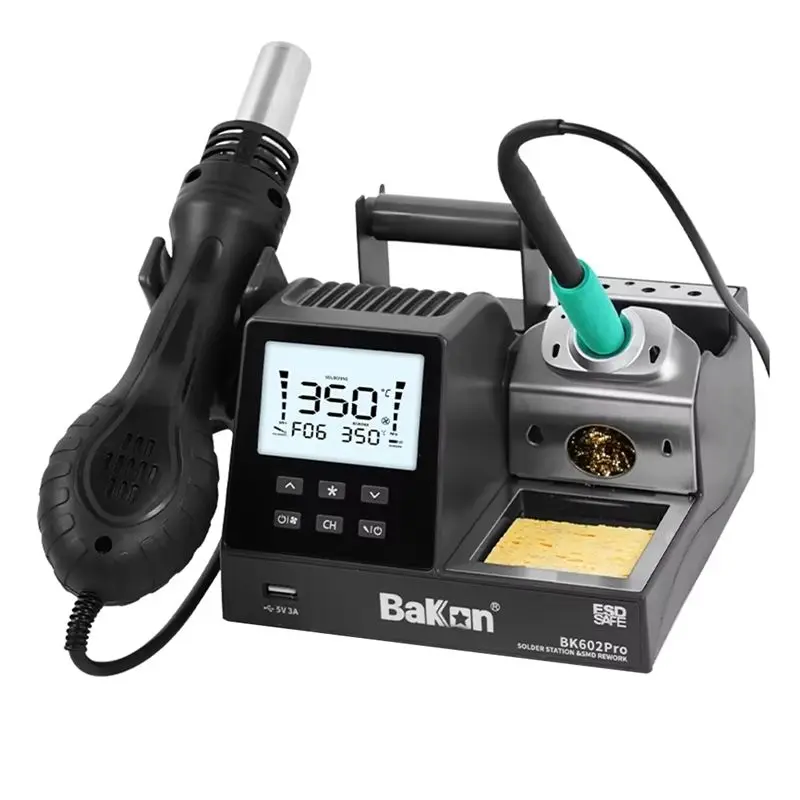 Bakon BK602 PRO 2-In-1 Soldering Hot Air Rework Station Adaptive C115/C210/C245 Heating Core Blower Phone Repair Tool US US Plug