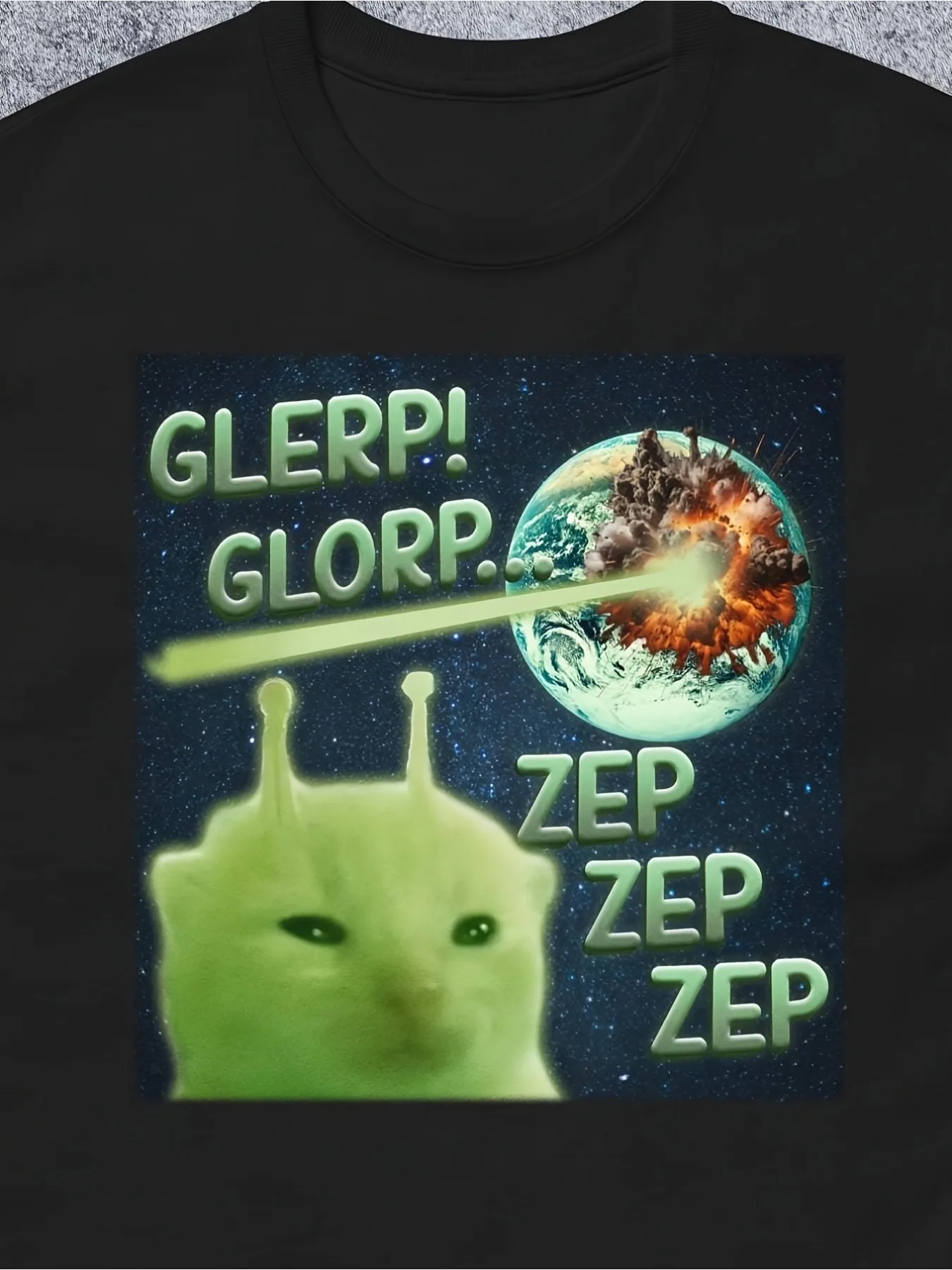 

1 шт. Мужская футболка с забавным принтом Alien Cat, ткань из 100% хлопка, круглый вырез, короткий рукав, стандартный крой, повседневная одежда выходного дня