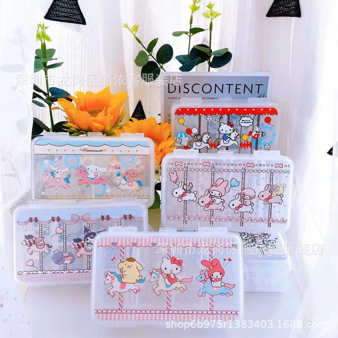

Hello Kitty Cinnamoroll Anime Kawaii Sanrio Desktop Jewelry Box Cute Kuromi Medicine Earring Necklace Classification Case Toys