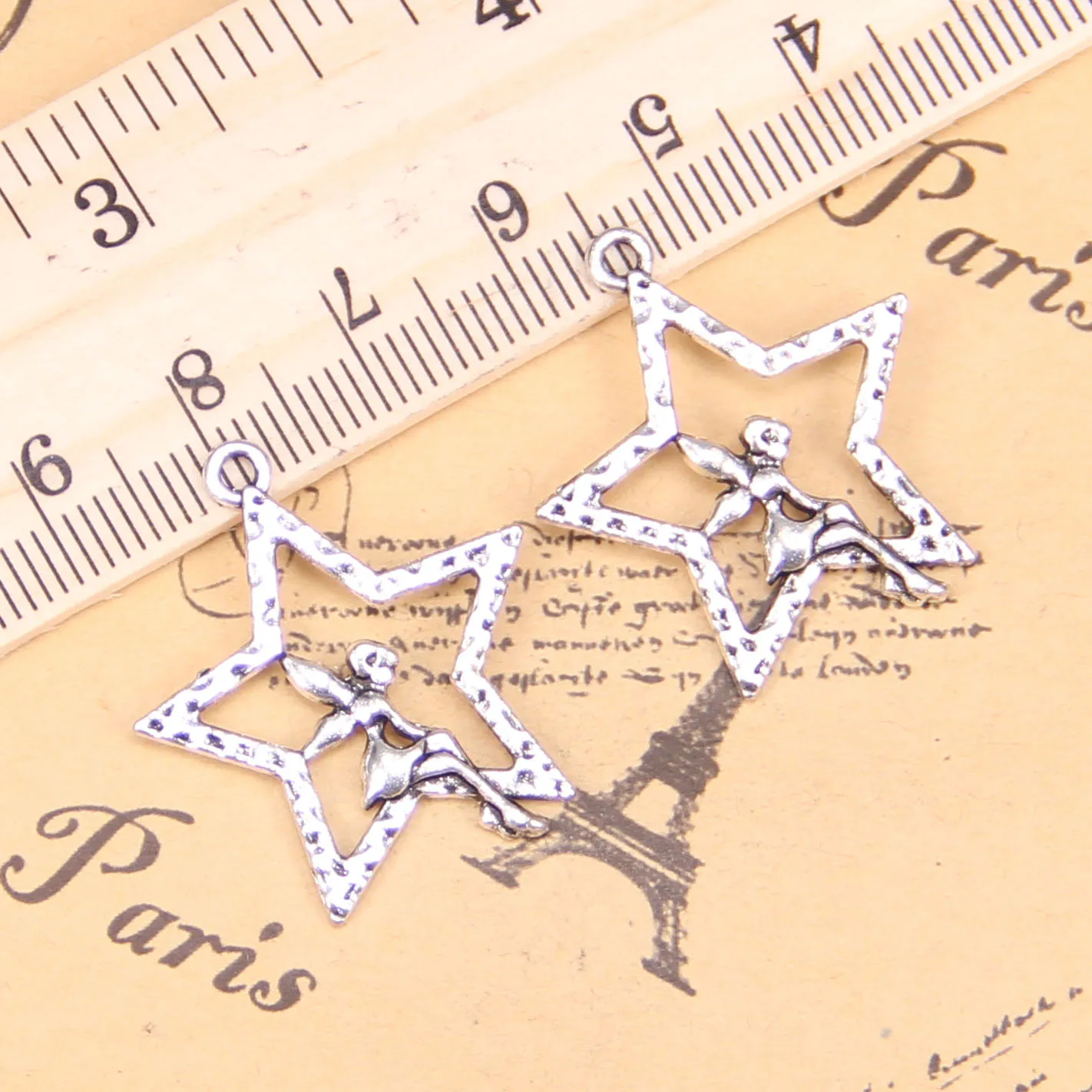 62pcs Charms For Jewelry Making angel star 30x24mm Antique Silver Plated Pendants DIY Handmake Tibetan Silver Bracelet Necklace