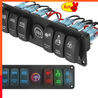 2024 Waterproof Combination Voltmeter On-Off 6 Gang Rocker Switch Panel LED Voltage Display 12-24V For RV Car Marine Boat