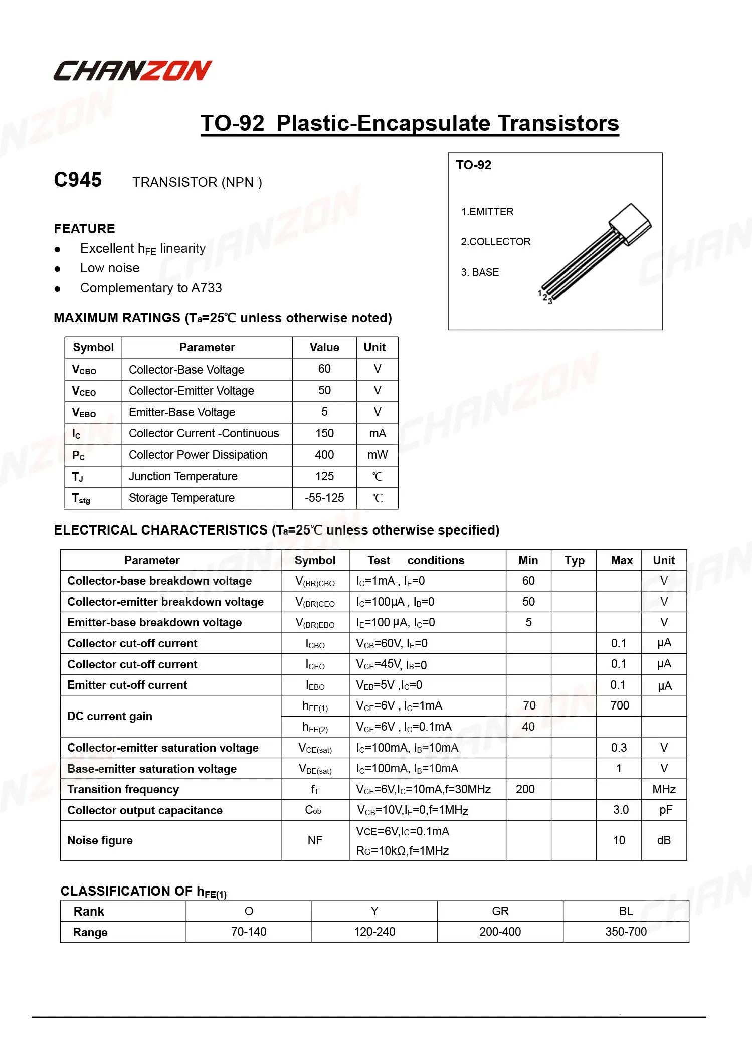 100pcs 2SC945 ZU-92 NPN Transistor Bipolar Junction BJT Triode Rohr Fets ZU 92 2SC 945 150mA 50V DIY Integrierte Schaltungen