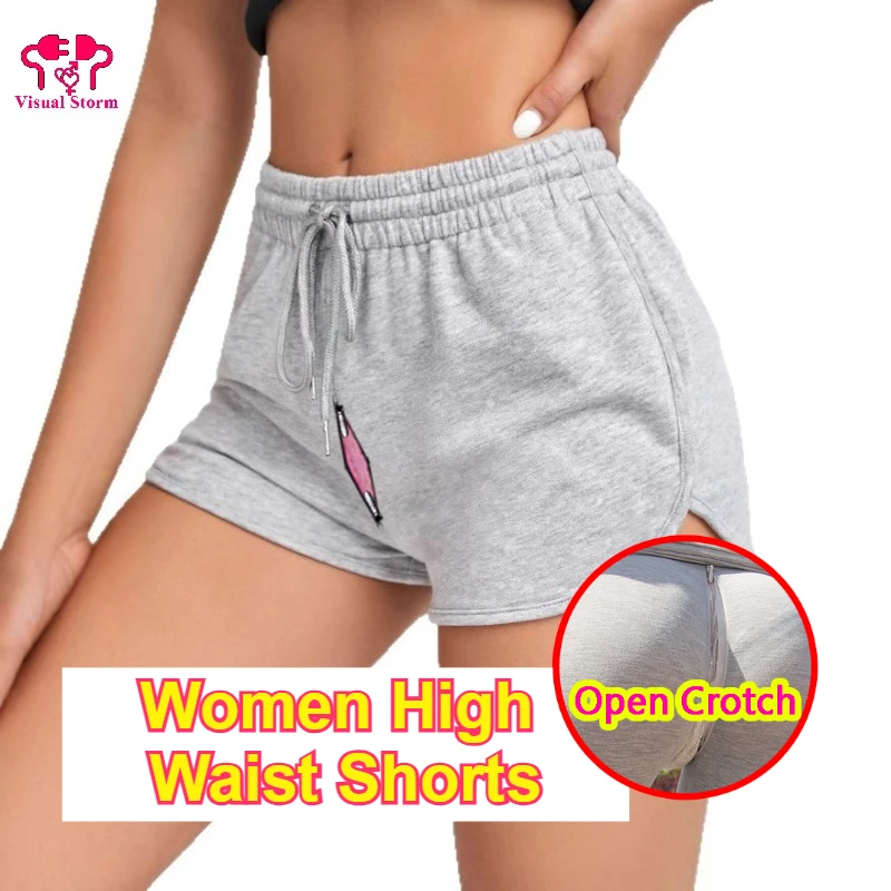 Women Beach Style Open Crotch Shorts Pants Hidden Zippers High Rise Fit Outdoor Easy Nightout Crotchless Casual Lounge Bottoms