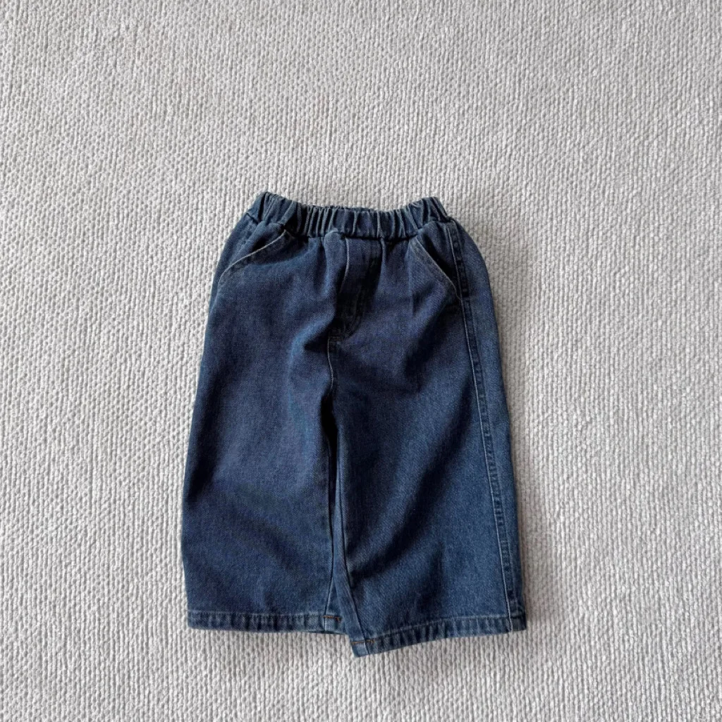 2026 ربيع جديد الأطفال فضفاض سراويل جينز الصلبة بنين بنات سراويل تقليدية طفل تنوعا مرونة الخصر الجينز الاطفال الملابس