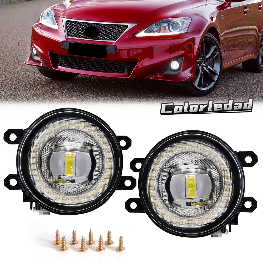 Car Fog Lights Assembly Fit For Lexus Toyota Yellow White LED Lens Angel Eye DRL Daytime Running Light Driving Lamp Waterproof