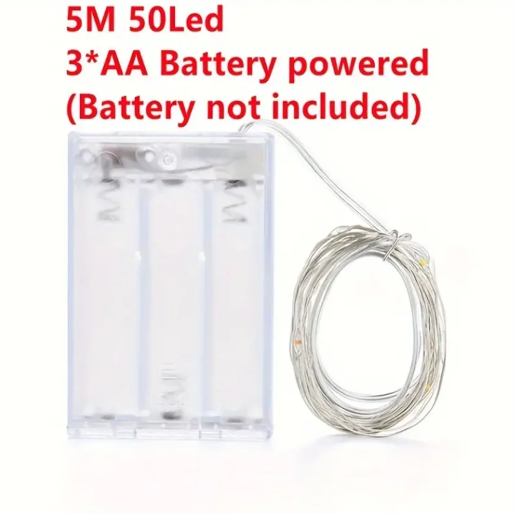 AA Bateria Powered Fairy Light, Linha de Cobre Roxo, Quarto, Decoração de Festa de Natal, 50 LED, 5m