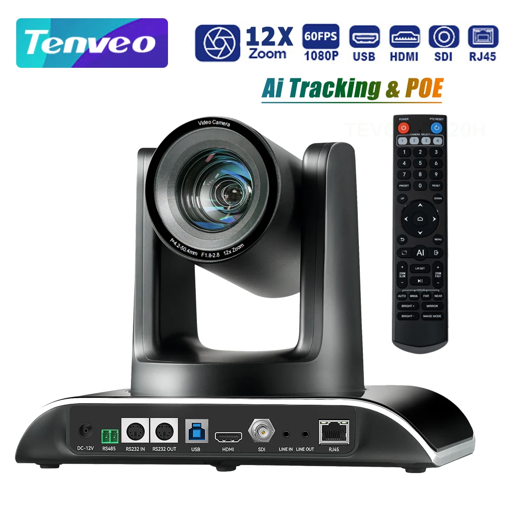 Best Seller PTZ Camera 12X Optical Zoom AI POE 4D Joystick Controller 1080P 60FPS for Conference Broadcast Church Streaming SDI