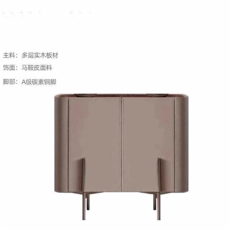 خزانة جانبية لتناول الطعام من ألواح الصخور الإيطالية البسيطة، غرفة معيشة منزلية صغيرة، خزانة جلدية من الخشب الصلب، #5