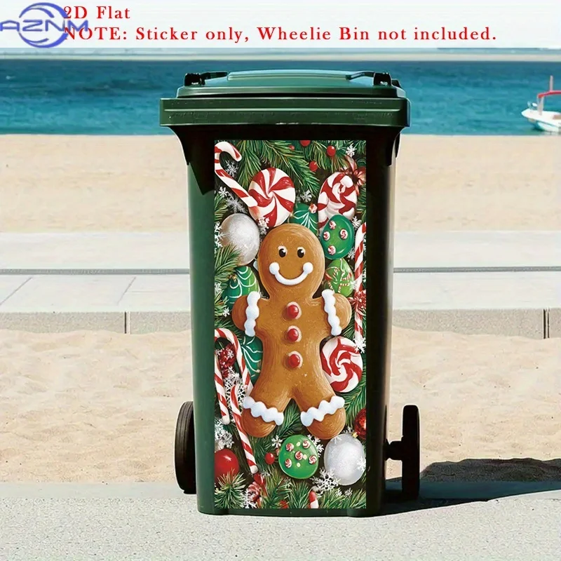 Self-Adhesive Removable Gingerbread for Man & Candy Cane Trash Can Sticker - PVC Decal Suitable for Walls, Doors, - Glossy Hol