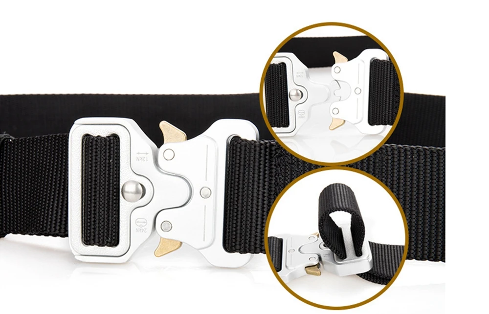 38mm Taktischer Gürtel für Herren Robuster Nylon-Hüftgürtel mit Silberschnalle Unisex Designer-Jeansgürtel für Damen – Detail 15