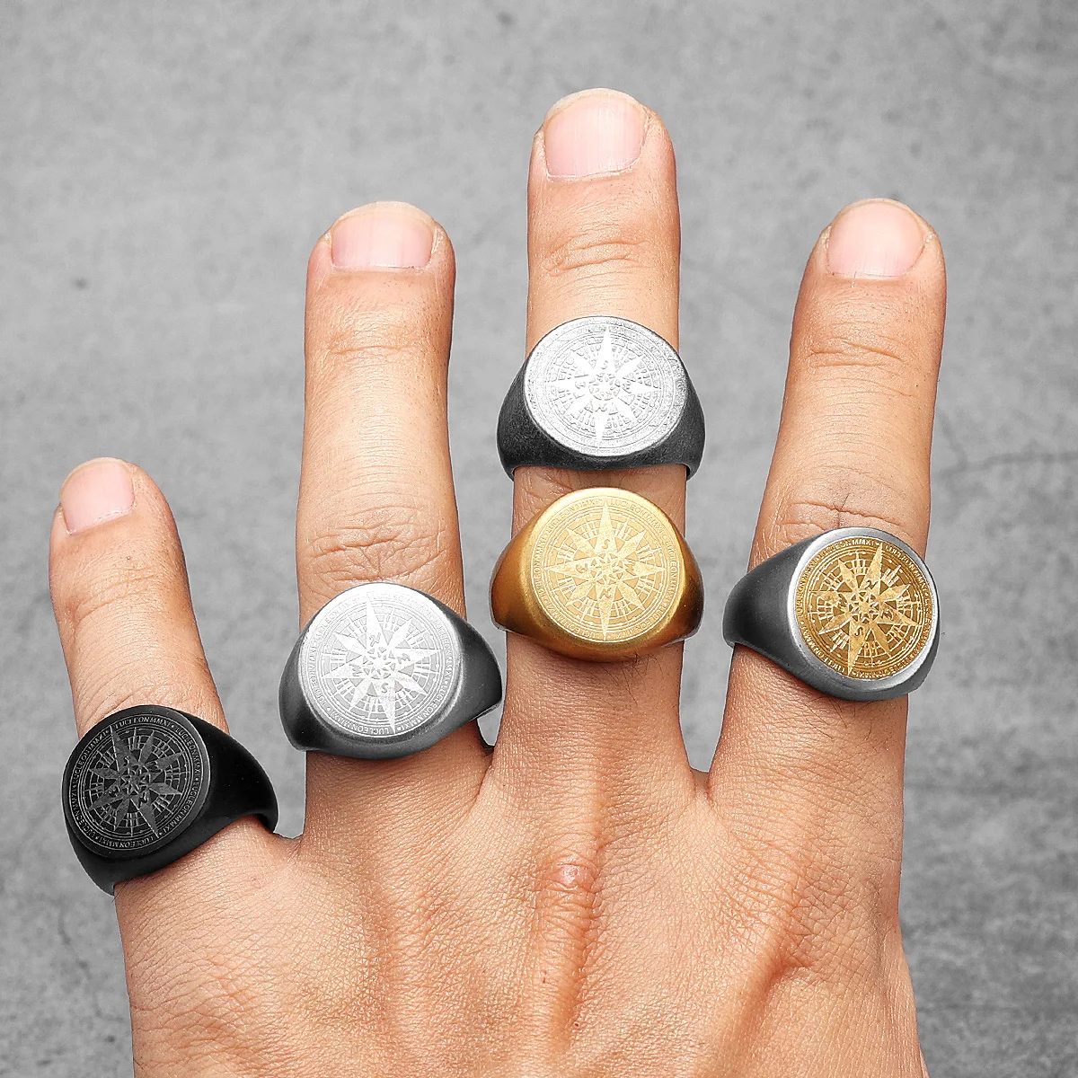 Simple Compass Men Rings Stainless Steel Women Jewelry Vintage Black Punk Rock Cool Stuff Fashion Accessories Gift Wholesale