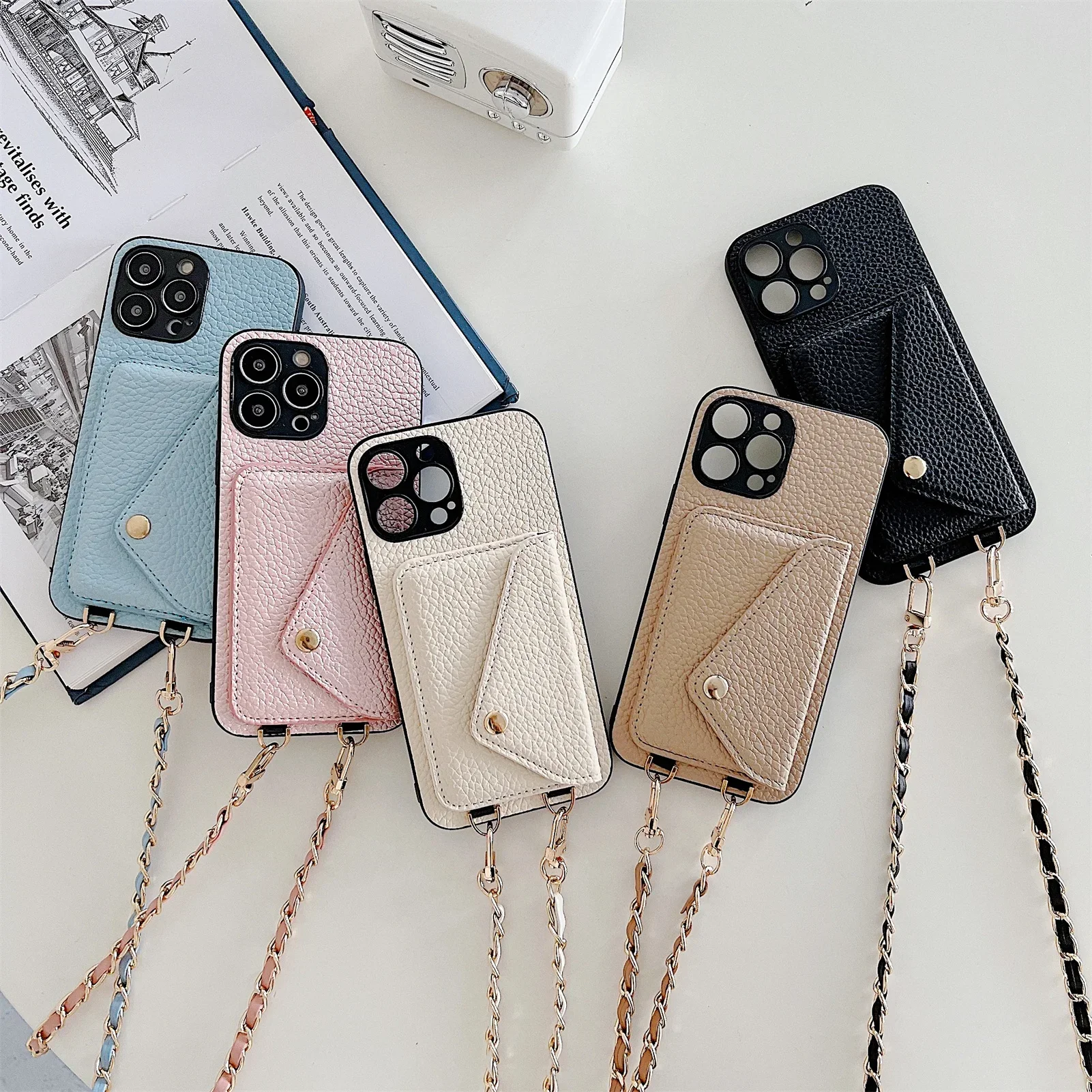 Lanyard Crossbody Wallet Phone Case for IPhone 17 Air 16 15 14 13 12 11 Pro Max XR XS 8 7 Card Holder Chain Strap Cord Bag Cover
