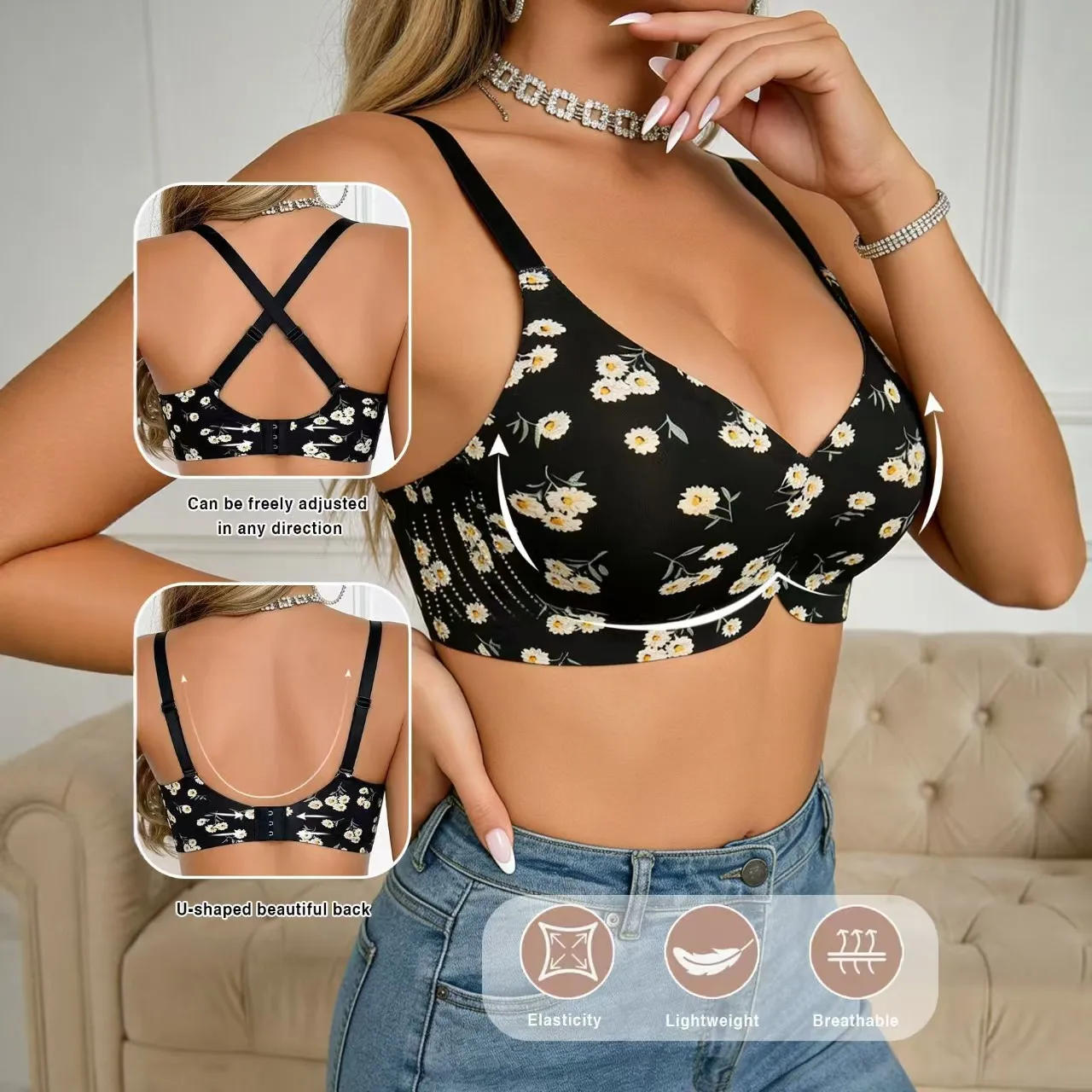 Women's Wireless Seamless Thin Cup Bra - Daily Comfort Underwear with Push-Up Gathering Features for Lifting And Support