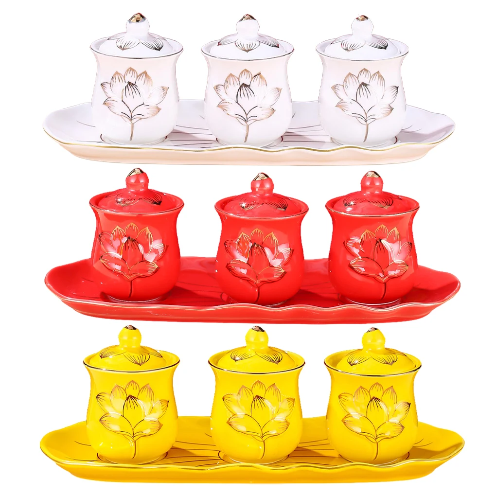 إله الثروة كوب إمداد المياه قوانيين الرحمة العظيمة تعويذة بوذا السيراميك مع غطاء وقاعدة لوازم البوذية المياه المقدسة