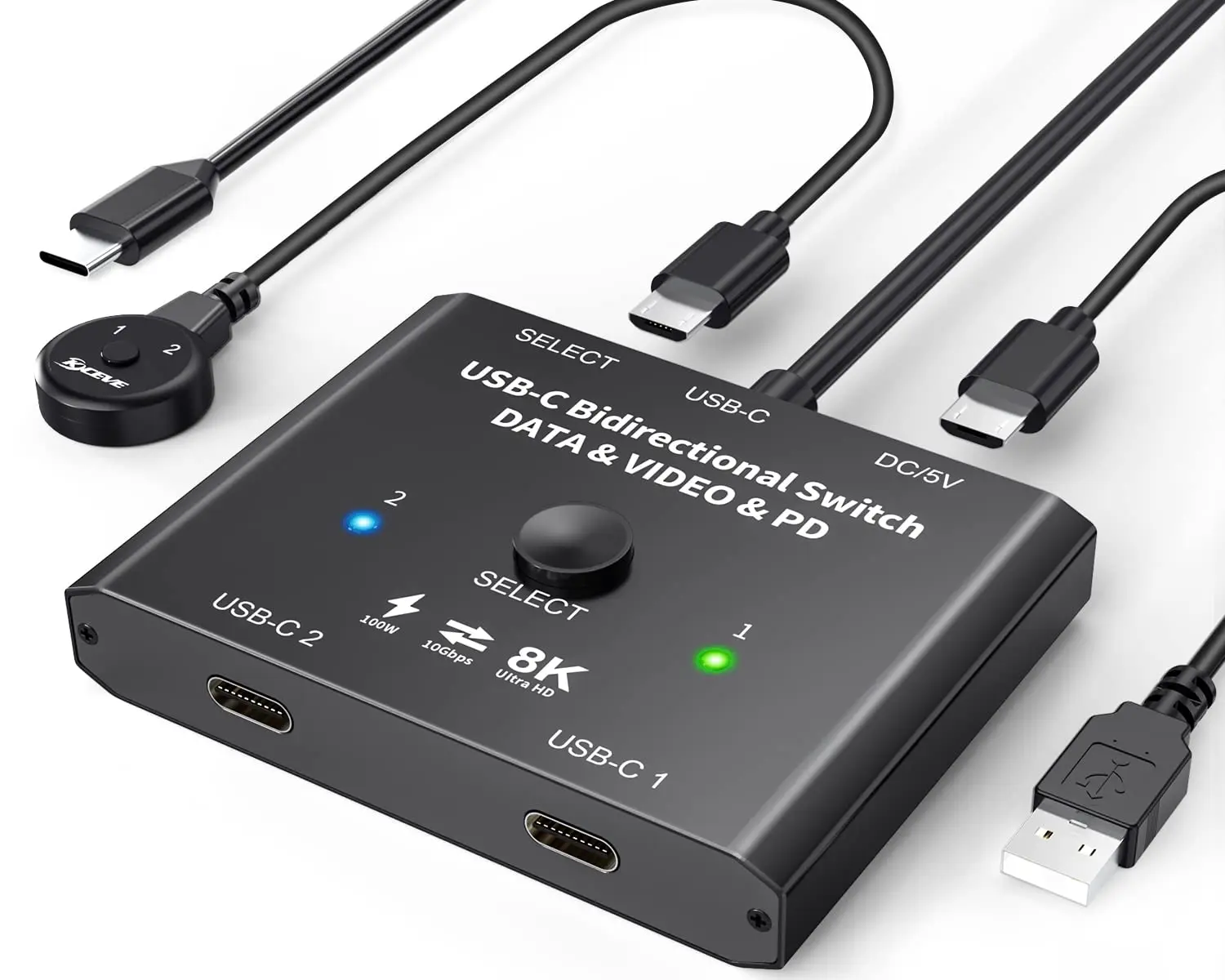 

100W USB C Two-way Switcher Type-C Splitter 2x1/1x2 Bi-Direction KVM Data Video Switcher 8K For Computer Monitor Multiple Source