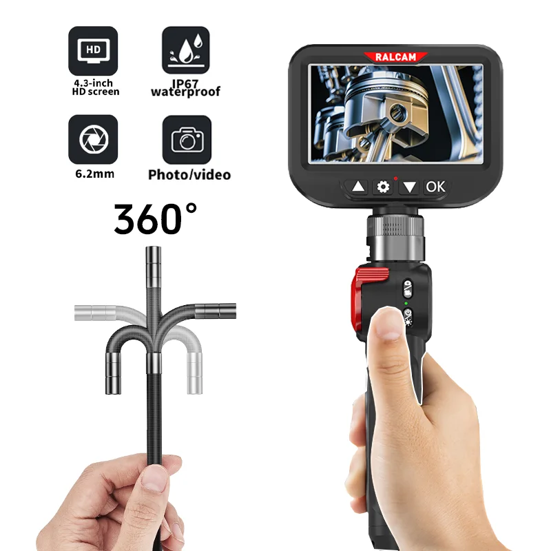 RALCAM 360° Steering Industrial Endoscope Camera 6mm 4.3