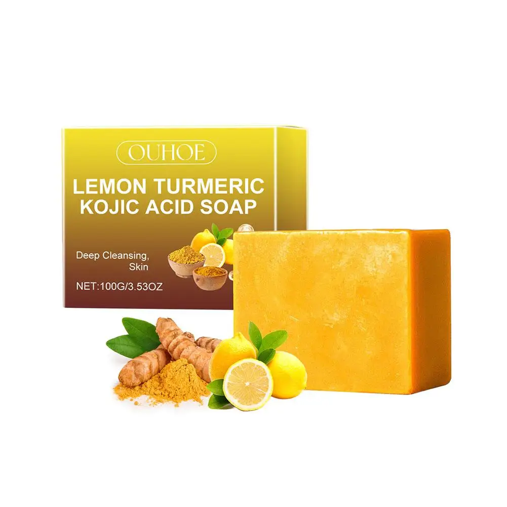 Lemon Turmeric Kojic Acid Soap 100g Dark Spot Remover Deep Cleaning For Face And Body Bath Soap