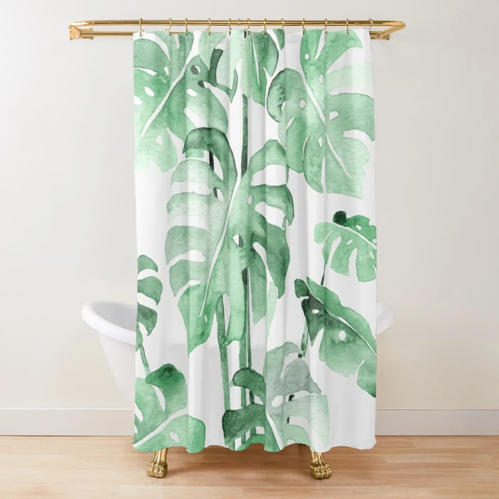 

Delicate Monstera Green Shower Curtain Waterproof Fabric Shower Modern Showers For Bathroom Shower Waterproof Curtain