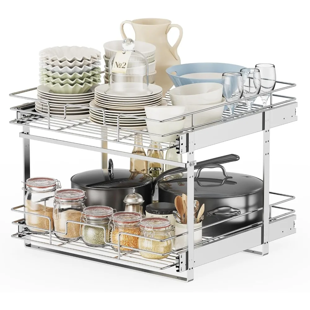 

Slide Out Cabinet Organizer for Kitchen,2 Tier Pull Out Shelves Sliding Cabinet Organizer and Storage,Chrome (19.5" W x 20.5" D)