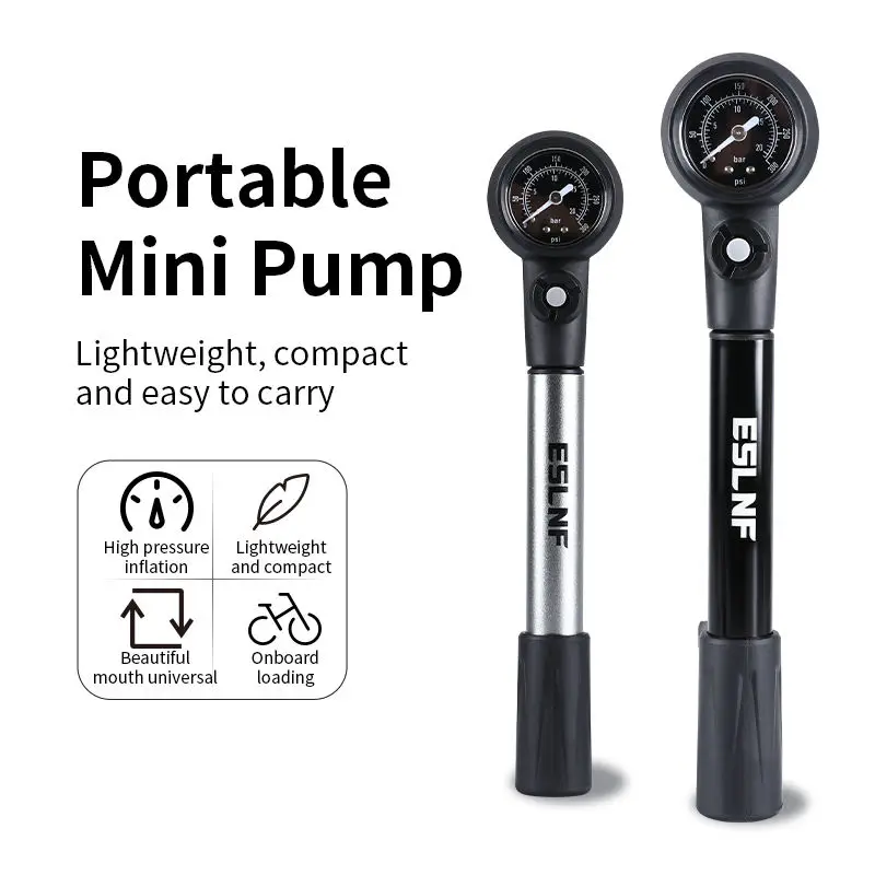 ESLNF 300PSI Bicycle Shock Pump Suspension Air Pump with Pressure Gauge for Schrader Presta Valve AV/FV Bike Fork Inflator HV/HP