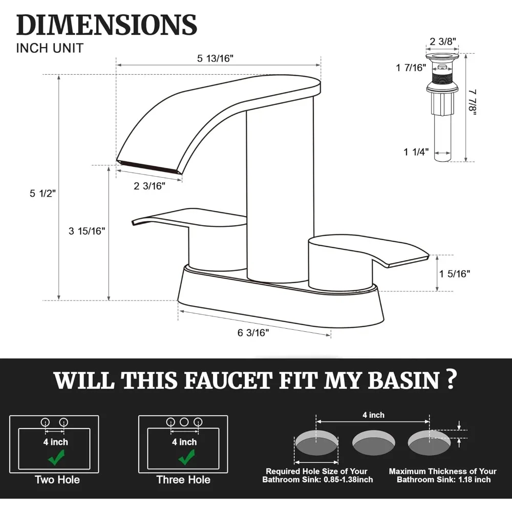 صنبور حمام Ultimate Unicorn بلون الشمبانيا، مجموعة مركزية مقاس 4 بوصات بمقبضين (2/3 فتحات) مع استنزاف منبثق #3