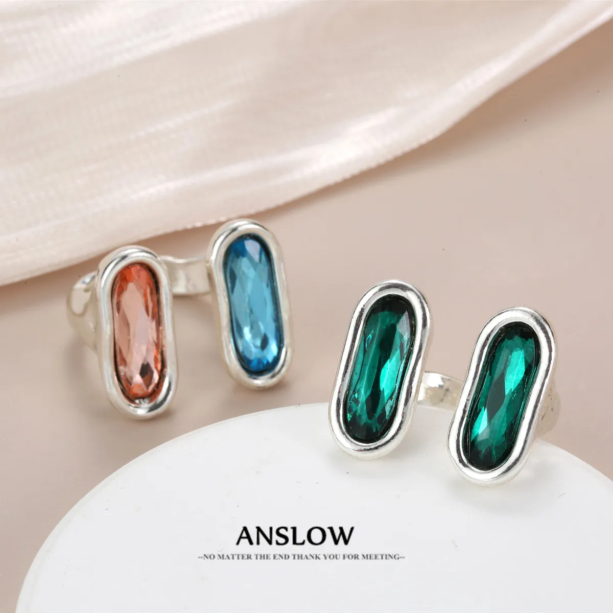 Anslow 2023 NEW Bijoux Retro Silver Plated Simple Vintage Crystal Wedding Rings For Women Opening Size Gift