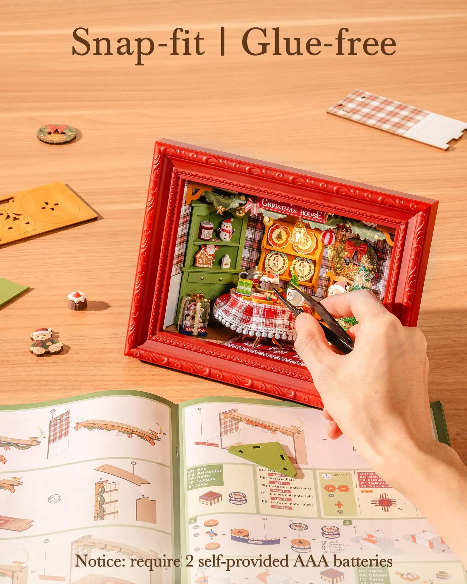 Rolife حفلة عيد الميلاد عشية ثلاثية الأبعاد LED Diorama المفاجئة معًا مجموعة ألغاز خشبية لجدار الطاولة ديكور منزلي احتفالي هدية للبالغين