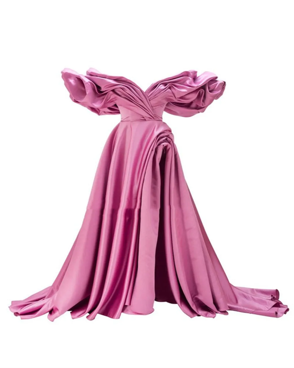 Amanda Gorgeous Satin A-line Prom Dress Sexy Off Shoulder Side Split Satin Vestidos De Fiesta Pink Thick Satin Vestidos De Noche