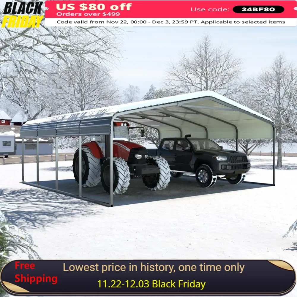 20' x 20' Outdoor Carport with Metal Roof and Frame for Car，Heavy Duty Canopy for Garage, Garage Shelter