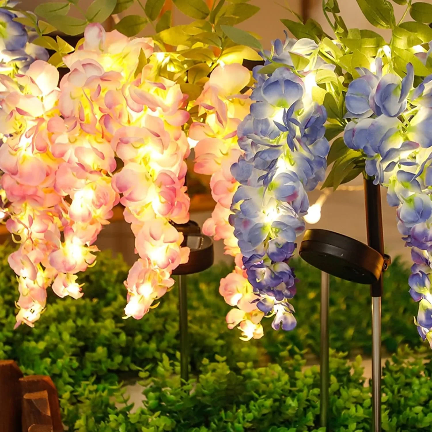 الزهور الشمسية في الهواء الطلق مقاوم للماء 4 فرع زهرة فاينز 80 سنتيمتر 2 أوضاع البرق أضواء الحديقة الشمسية في الهواء الطلق لحديقة ساحة ديكور #3