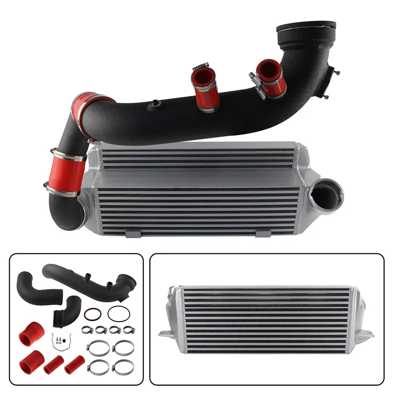 Bar & Plate Intercooler+Super Charge Pipe+Boost Pipe Hose Kit BMW N54 E8X E9X 1-series E82 E88 2006-2013 Black/Red