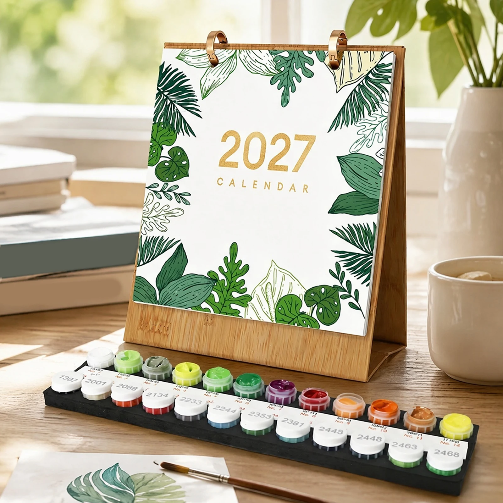 DIY Plant Paint by Numbers Calendar Kit with Pre-Printed Canvas & Paints Monthly Desk Calendar Unique Gifts for New Year