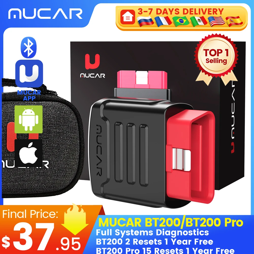 MUCAR BT200 Pro/BT200 Obd2 Diagnostic Tool 15 Reset Maintenance Function Bluetooth obd 2 Scanner All System Diagnosis