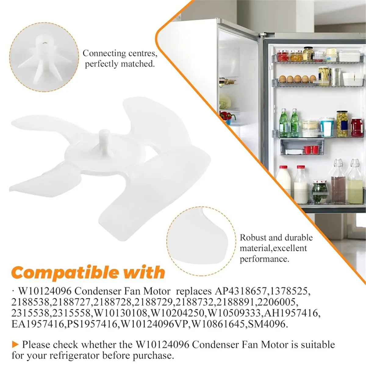 

W10124096 Двигатель вентилятора конденсатора холодильника для двигателя вентилятора холодильника - EAP1957416 AP4318657 PS1957416