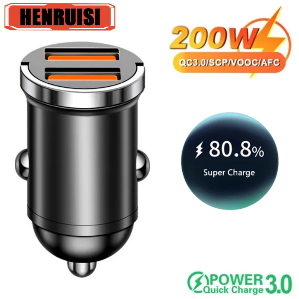 200W デュアル USB カーチャージャー ミニ USB C 自動車電話充電器 QC3。 0 iPhone 15 14 13 Xiaomi Huawei Samsung 用高速充電アダプター